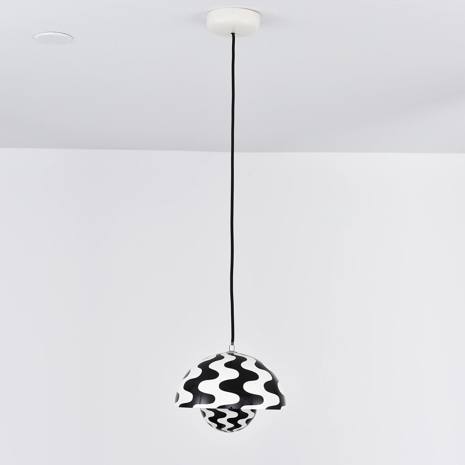 Flower Bud Pendant Light - Black White Wave Pattern Isolated Studio Product SKU | HoaiLamp