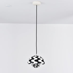 Flower Bud Pendant Light - Black White Wave Pattern Isolated Studio Product SKU | HoaiLamp