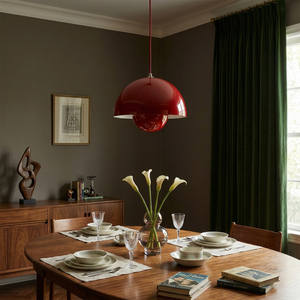 Flower Bud Pendant Light - Saturated Crimson Red Vintage Dining Table Palette | HoaiLamp