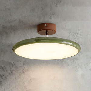 French Retro Cream Saucer Ceiling Lamp - Muted Sage Green Shade Industrial Cement Background | HoaiLamp