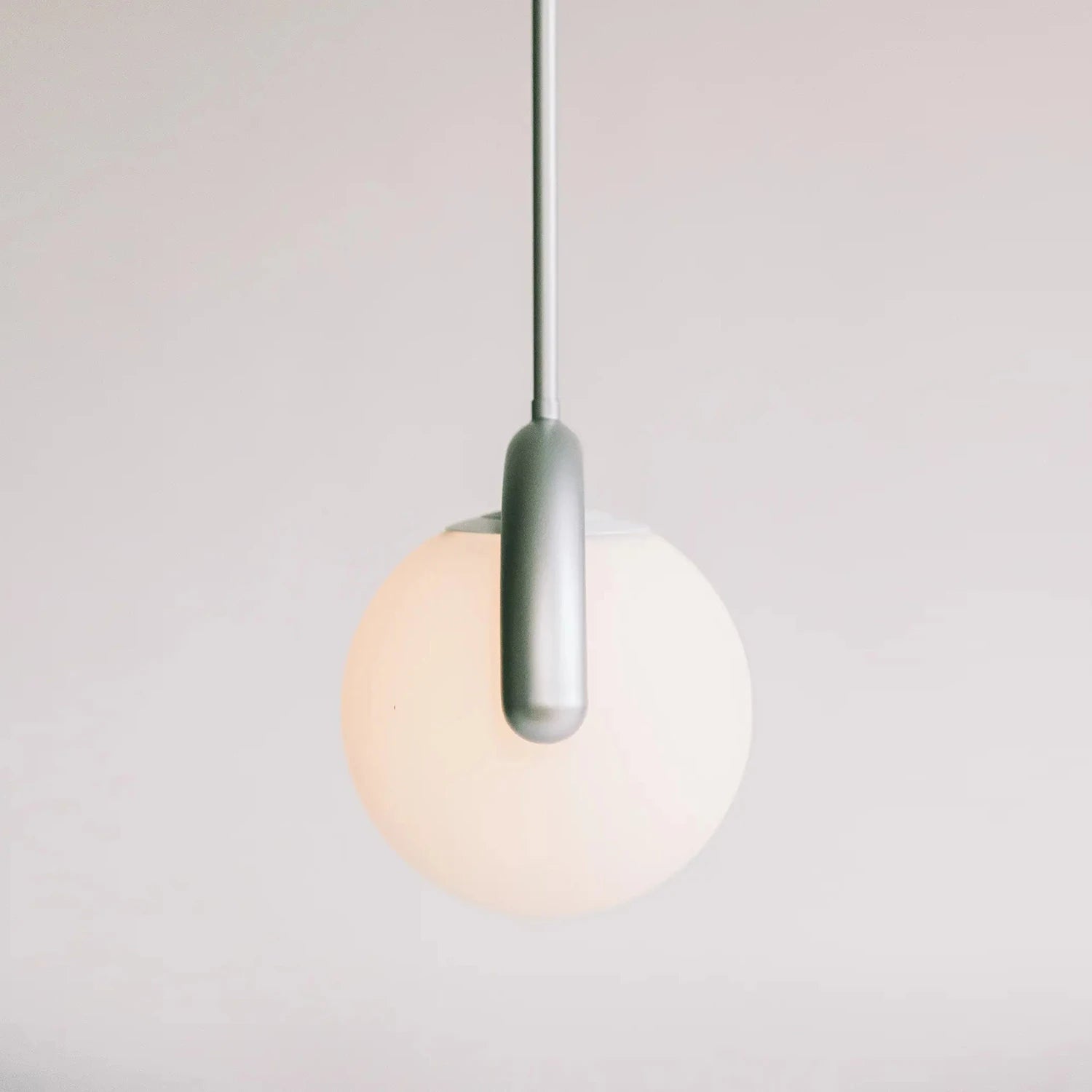 Curved Linear Opal Globe Pendant - Morandi Green Matte Texture Single Head Detail | HoaiLamp