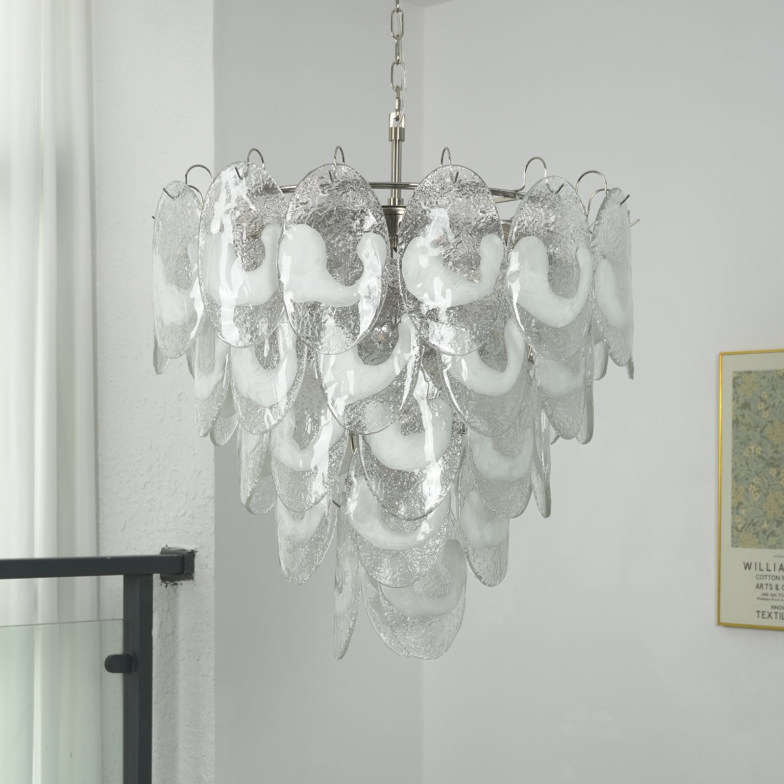Frostelle Murano Chandelier - Frosty White Profile View | HoaiLamp 