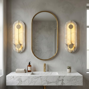 Geometric Capsule Natural Alabaster Wall Sconce - Modern Bathroom Vanity Mirror Pair | HoaiLamp