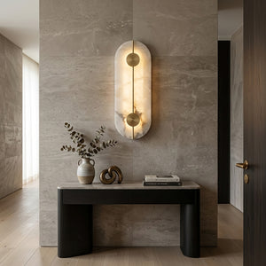 Geometric Capsule Natural Alabaster Wall Sconce - Contemporary Living Room Glow | HoaiLamp