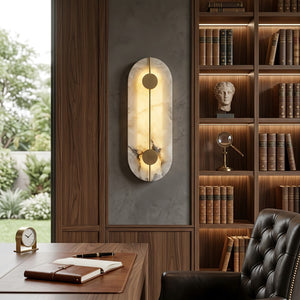 Geometric Capsule Natural Alabaster Wall Sconce - Executive Study & Bookshelf Sconce | HoaiLamp