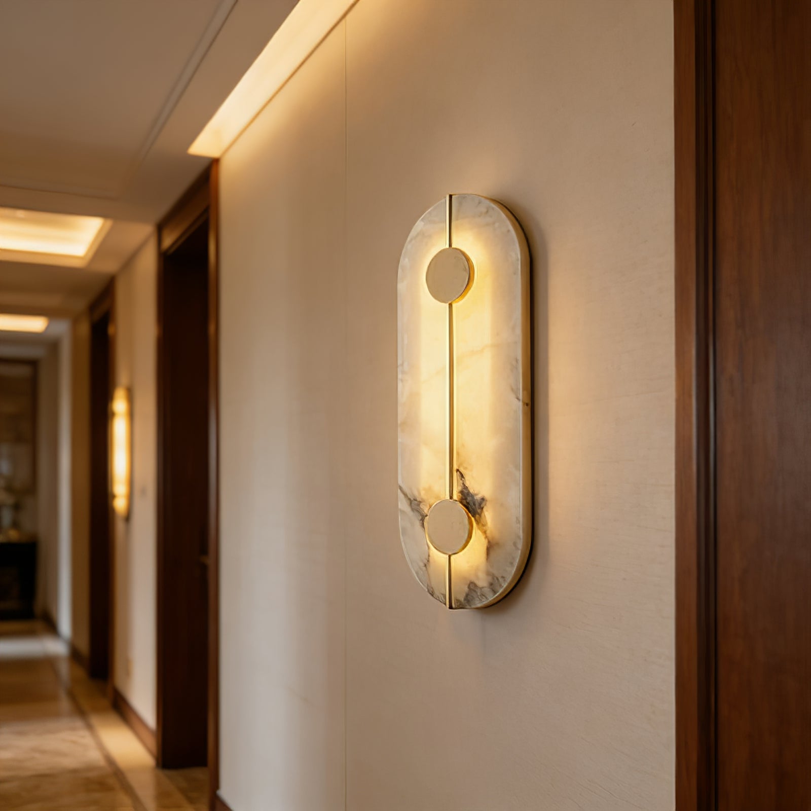 Geometric Capsule Natural Alabaster Wall Sconce - Minimalist Corridor Passage Lighting | HoaiLamp