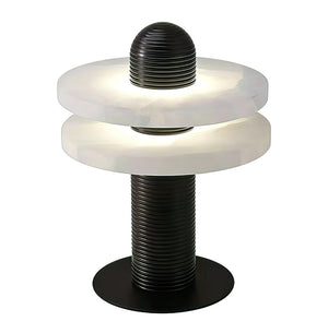 Geometric Layered Table Lamp - Matte Black Double Disk Isolated Studio Product SKU | HoaiLamp