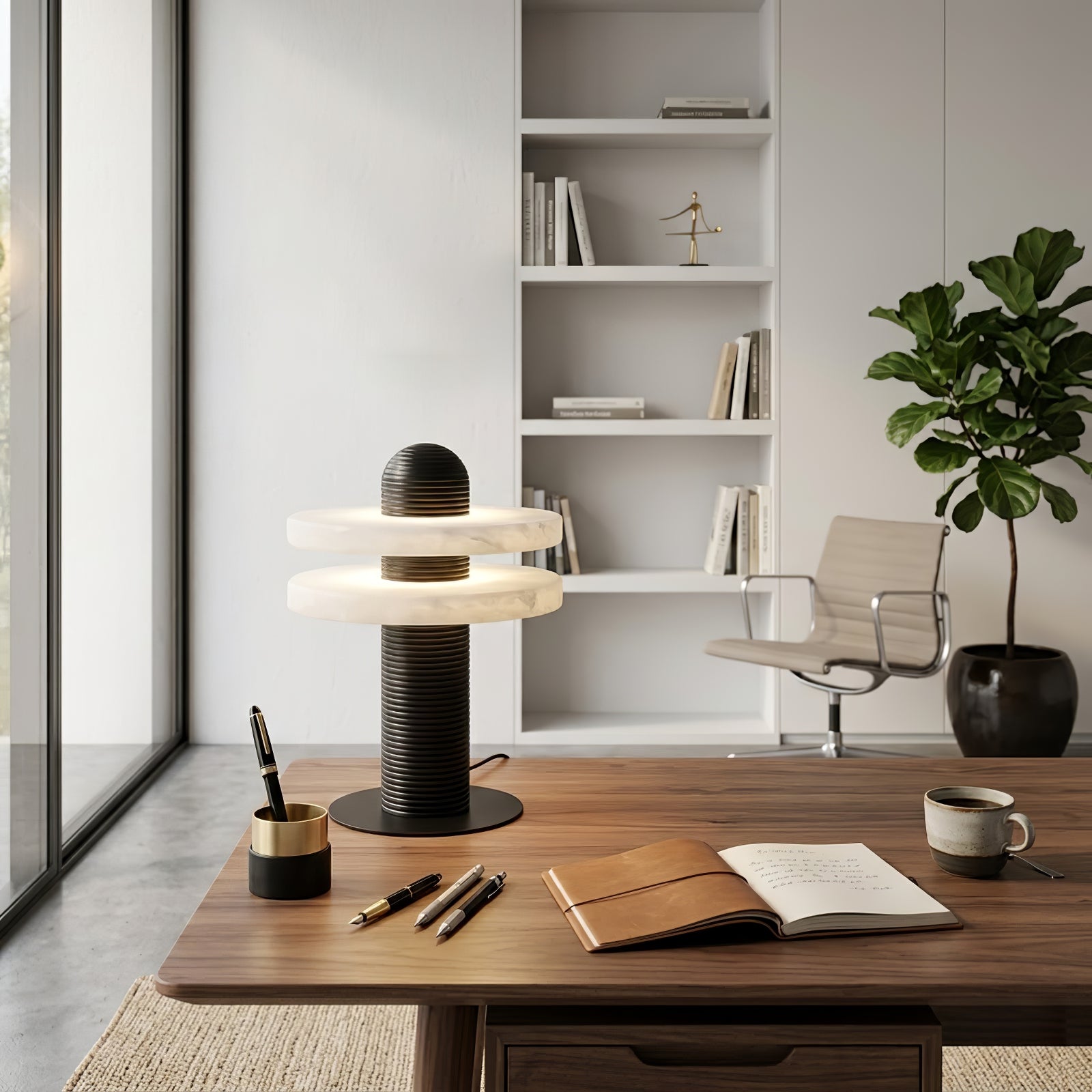 Geometric Layered Table Lamp - Minimalist Creative Studio Matte Black Desk Setup | HoaiLamp