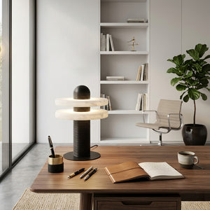 Geometric Layered Table Lamp - Minimalist Creative Studio Matte Black Desk Setup | HoaiLamp