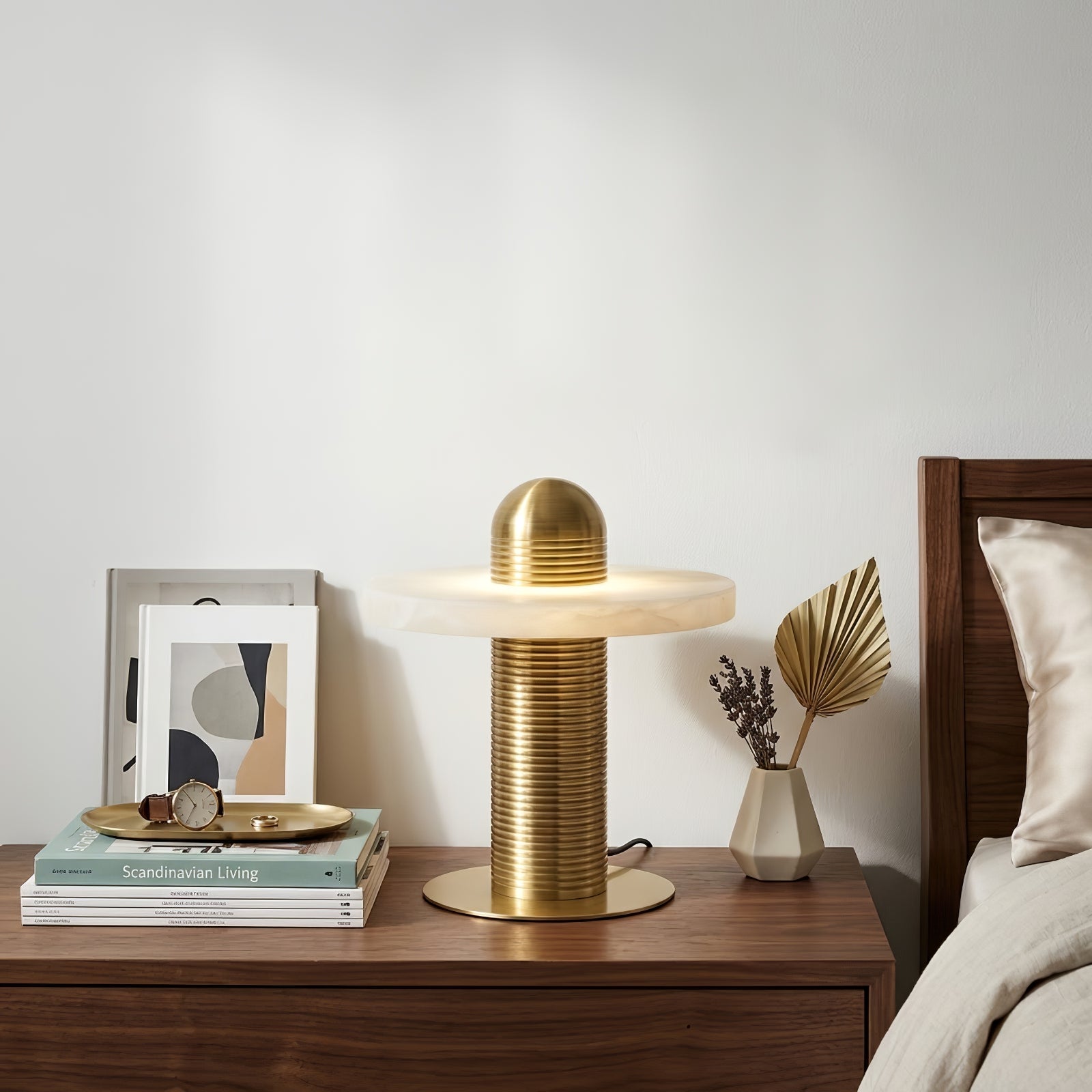Geometric Layered Table Lamp - Brass Double Disk Retro Walnut Chest of Drawers | HoaiLamp