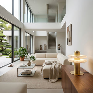 Geometric Layered Table Lamp - High Ceiling Luxury Villa Lounge Sectional Sofa Arrangement | HoaiLamp
