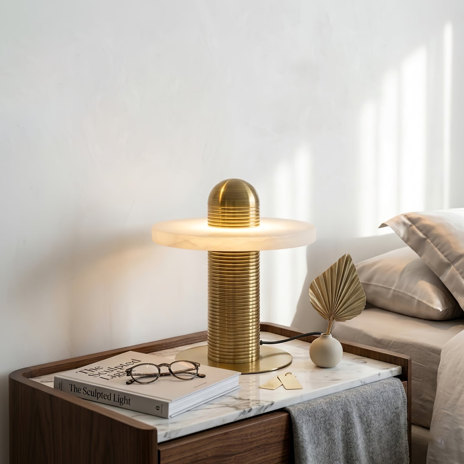 Geometric Layered Table Lamp - Brass Single Disk Cozy Living Room Sofa Sideboard | HoaiLamp