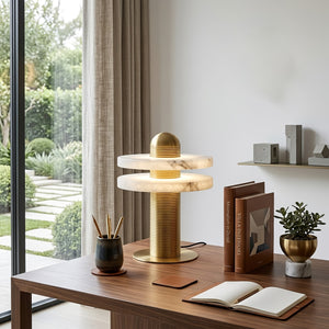 Geometric Layered Table Lamp - Bright Executive Home Office Timber Desktop Sunshine | HoaiLamp