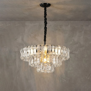 Glacii Ring Glass Chandelier - 3-Tier Crystal Glass Black Pendant | HoaiLamp