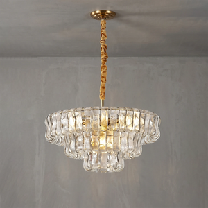 Glacii Ring Glass Chandelier - 3-Tier Clear Glass Gold Pendant | HoaiLamp