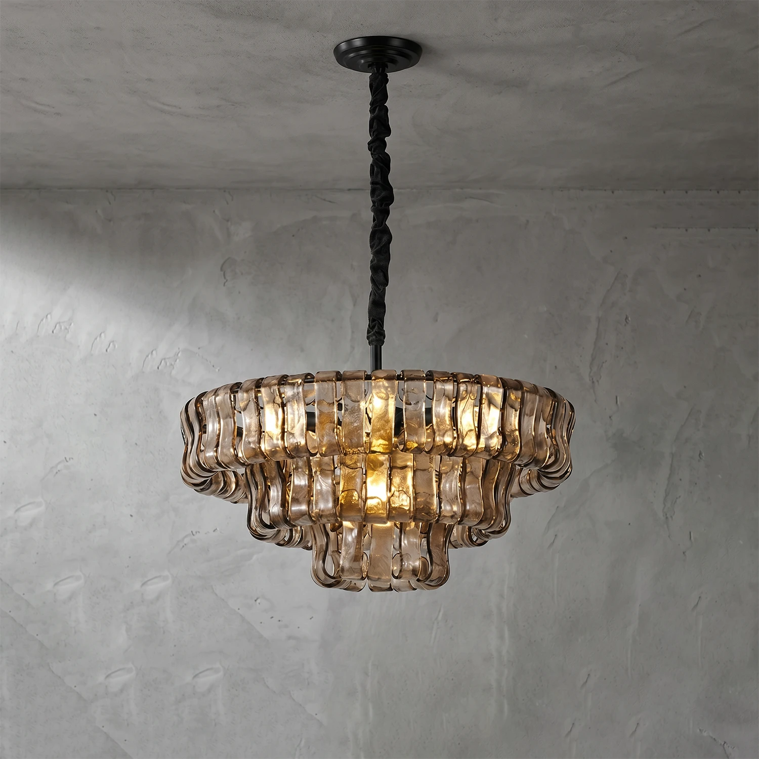 Glacii Ring Glass Chandelier - 3-Tier Smoke Glass Black Chandelier | HoaiLamp