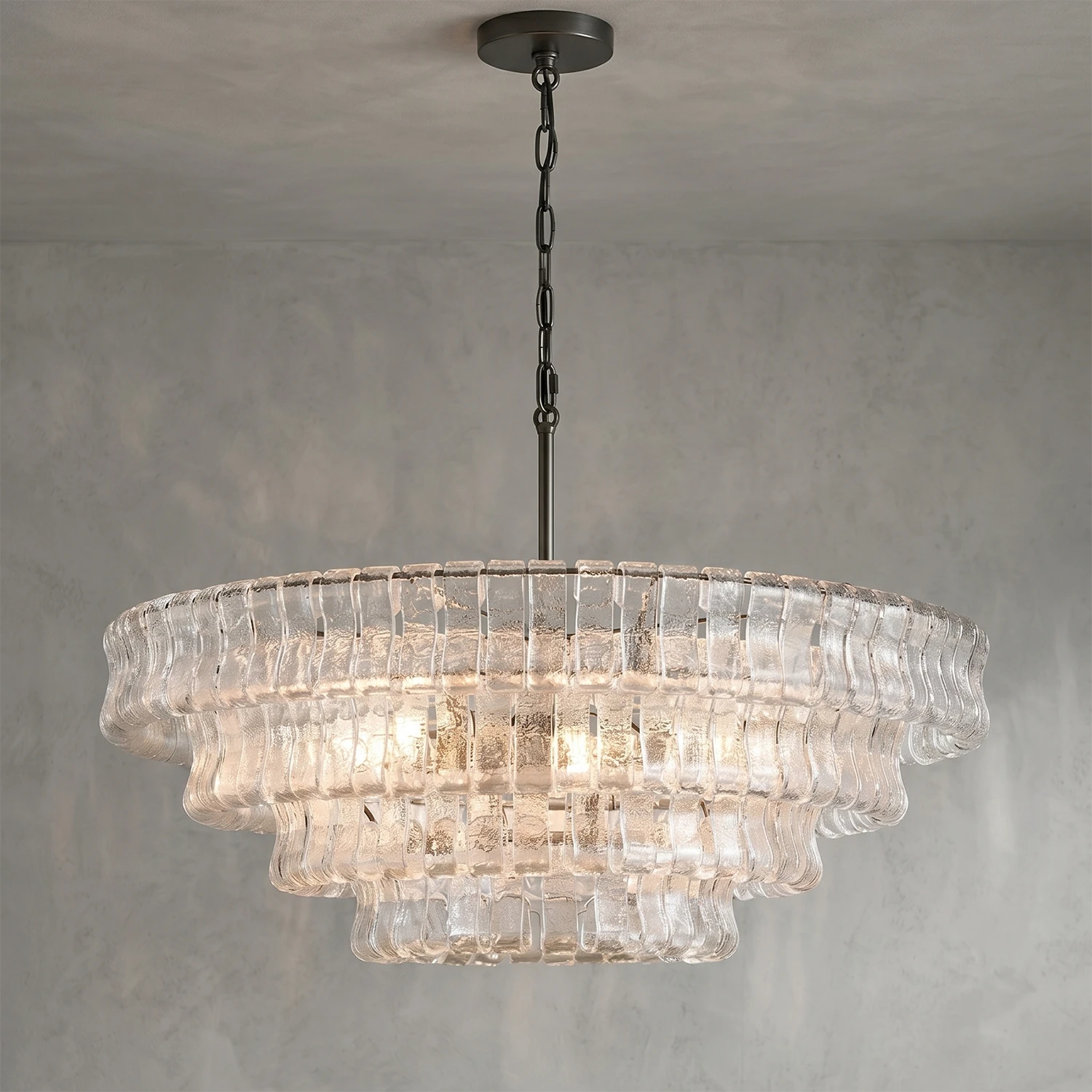Glacii Ring Glass Chandelier - 4-Tier Modern Rippled Glass Black Chandelier | HoaiLamp 