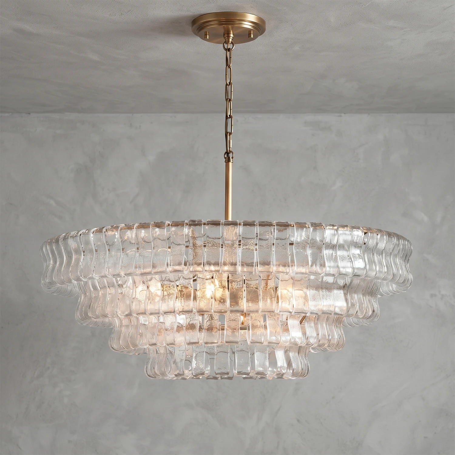 Glacii Ring Glass Chandelier - 4-Tier Grand Clear Glass Gold Chandelier | HoaiLamp