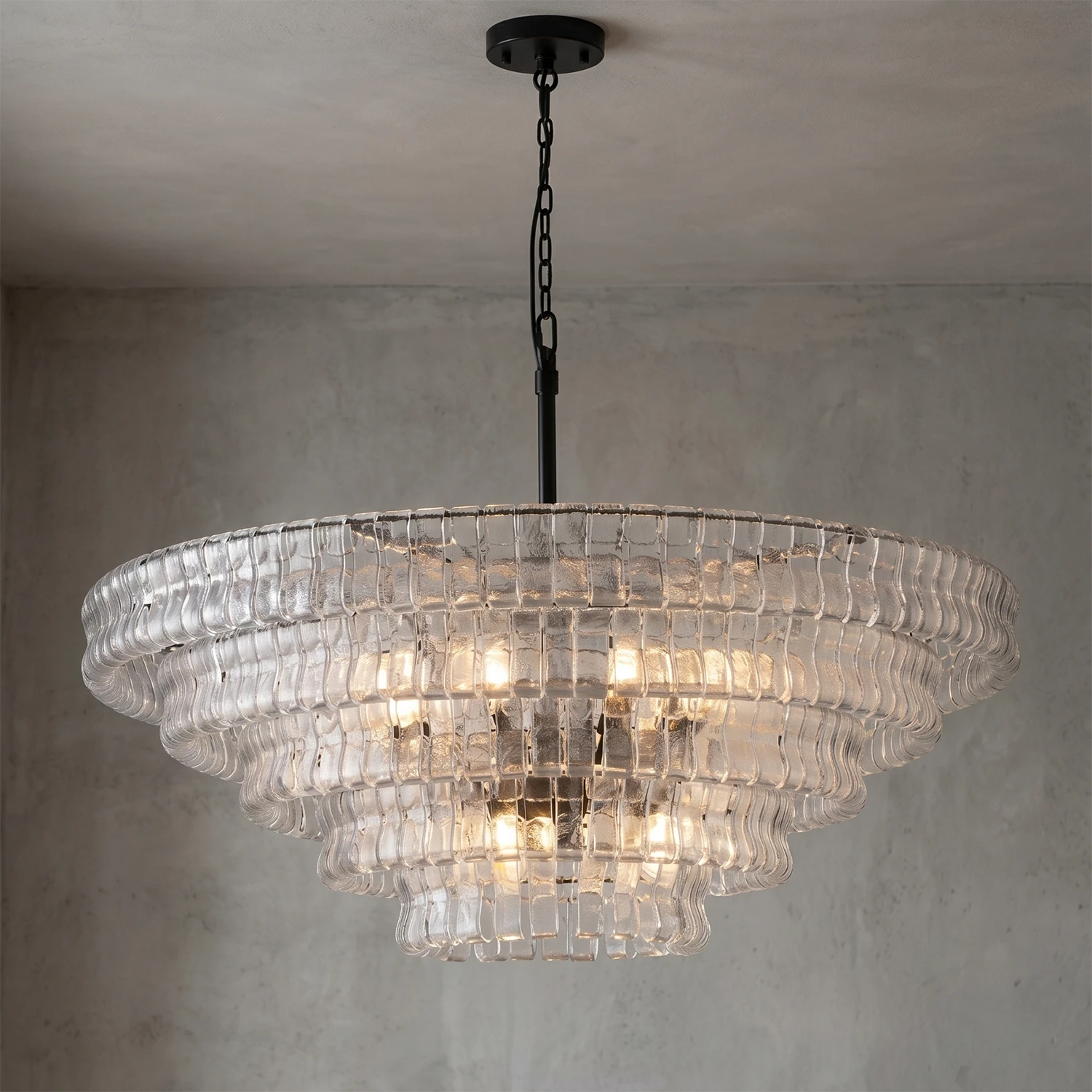 Glacii Ring Glass Chandelier - 5-Tier Art Deco Clear Glass Black Statement Light | HoaiLamp
