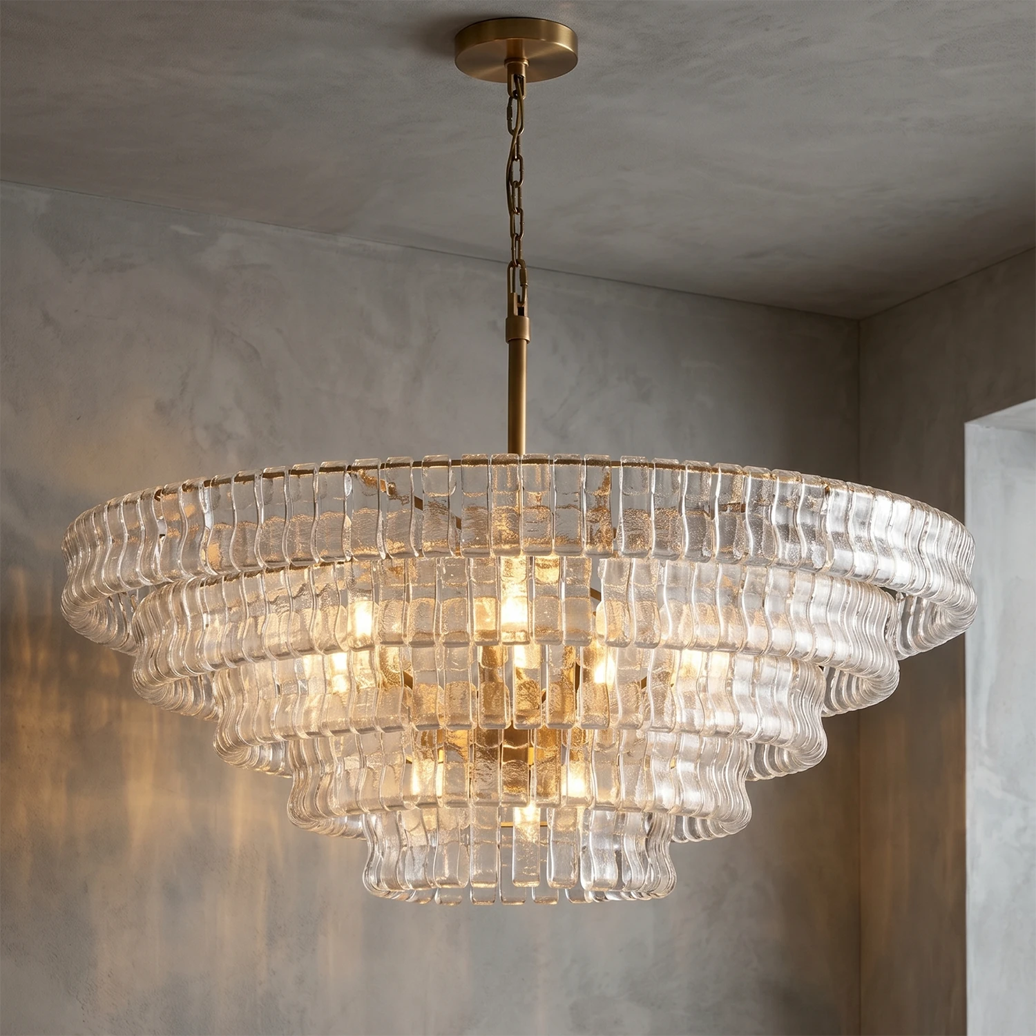 Glacii Ring Glass Chandelier - 5-Tier Luxury Clear Glass Gold Statement Light | HoaiLamp