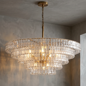Glacii Ring Glass Chandelier - 5-Tier Luxury Clear Glass Gold Statement Light | HoaiLamp