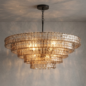 Glacii Ring Glass Chandelier - 5-Tier Smoke Glass Black Round Chandelier | HoaiLamp