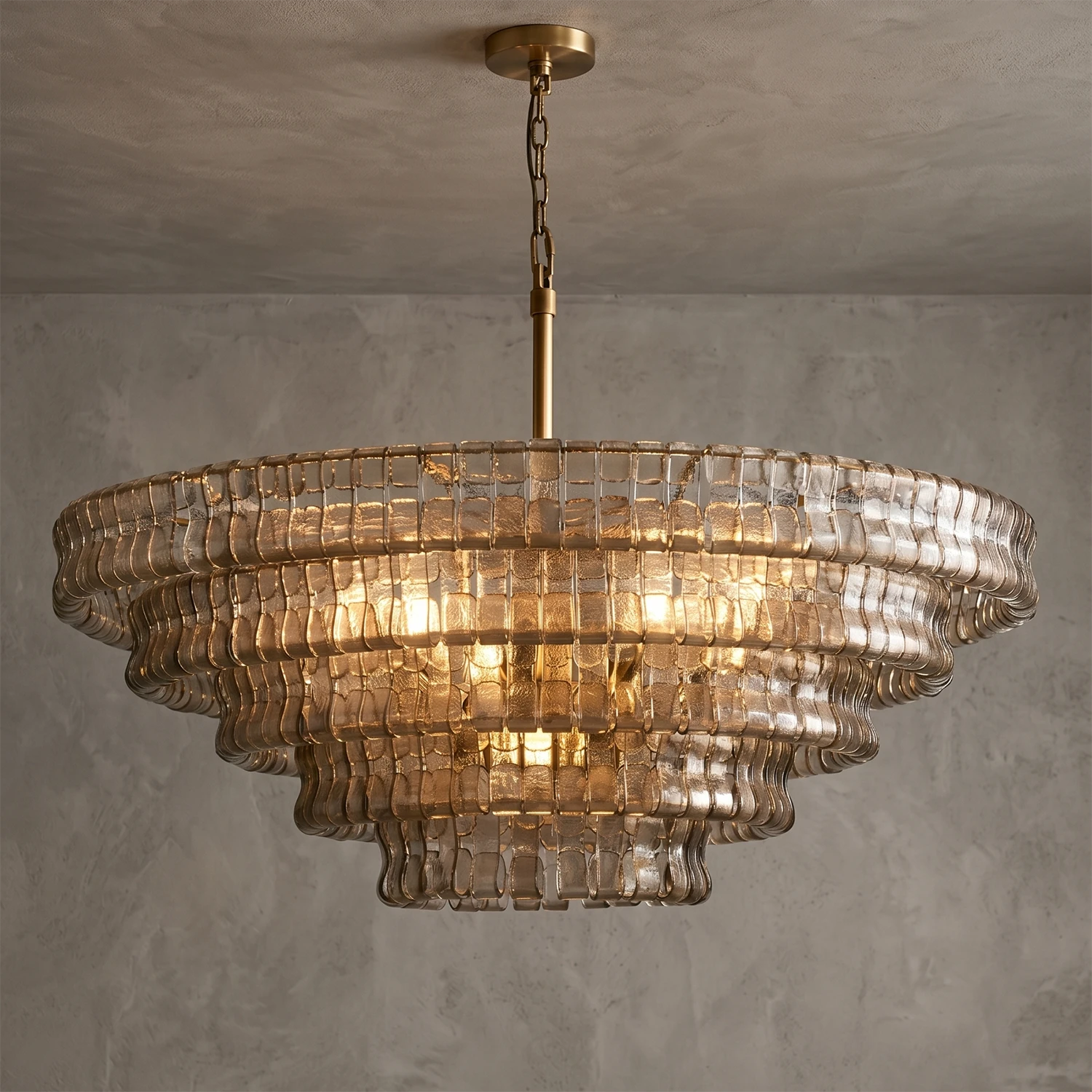 Glacii Ring Glass Chandelier - 5-Tier SmokeGlass Gold Round Pendant | HoaiLamp