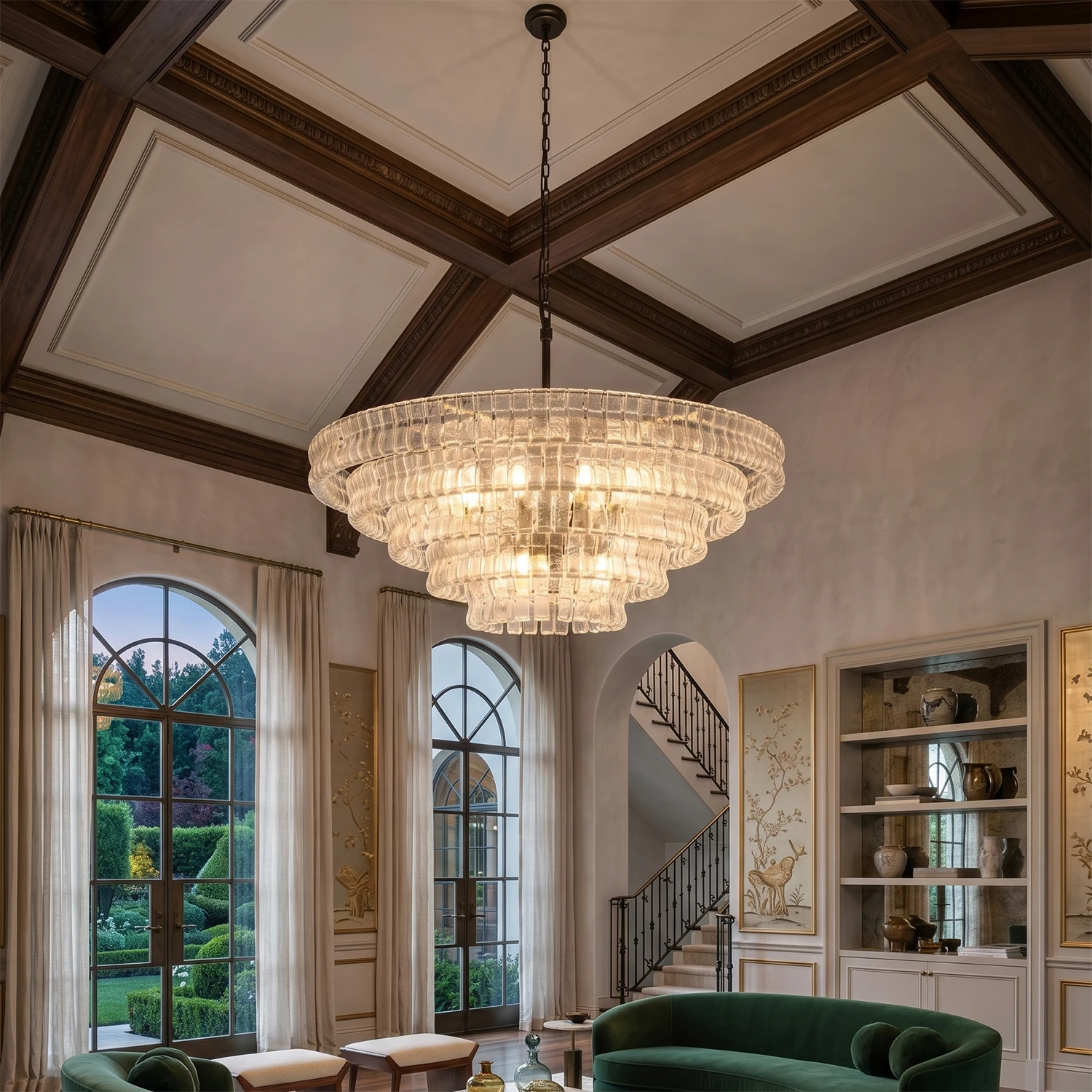 Glacii Ring Glass Chandelier - Grand Manor House Multi-Tier Chandelier