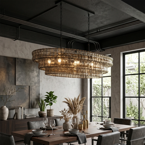 Glacii Ring Glass Chandelier - Contemporary Linear Fluted Dining Pendant