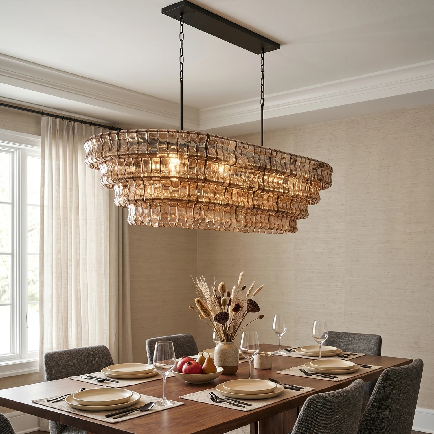 Glacii Ring Glass Chandelier - Contemporary Smoke Glass Dining Light | HoaiLamp