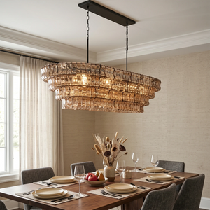 Glacii Ring Glass Chandelier - Contemporary Smoke Glass Dining Light | HoaiLamp