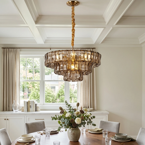 Glacii Ring Glass Chandelier - Smoke Glass Tiered Dining Room Light