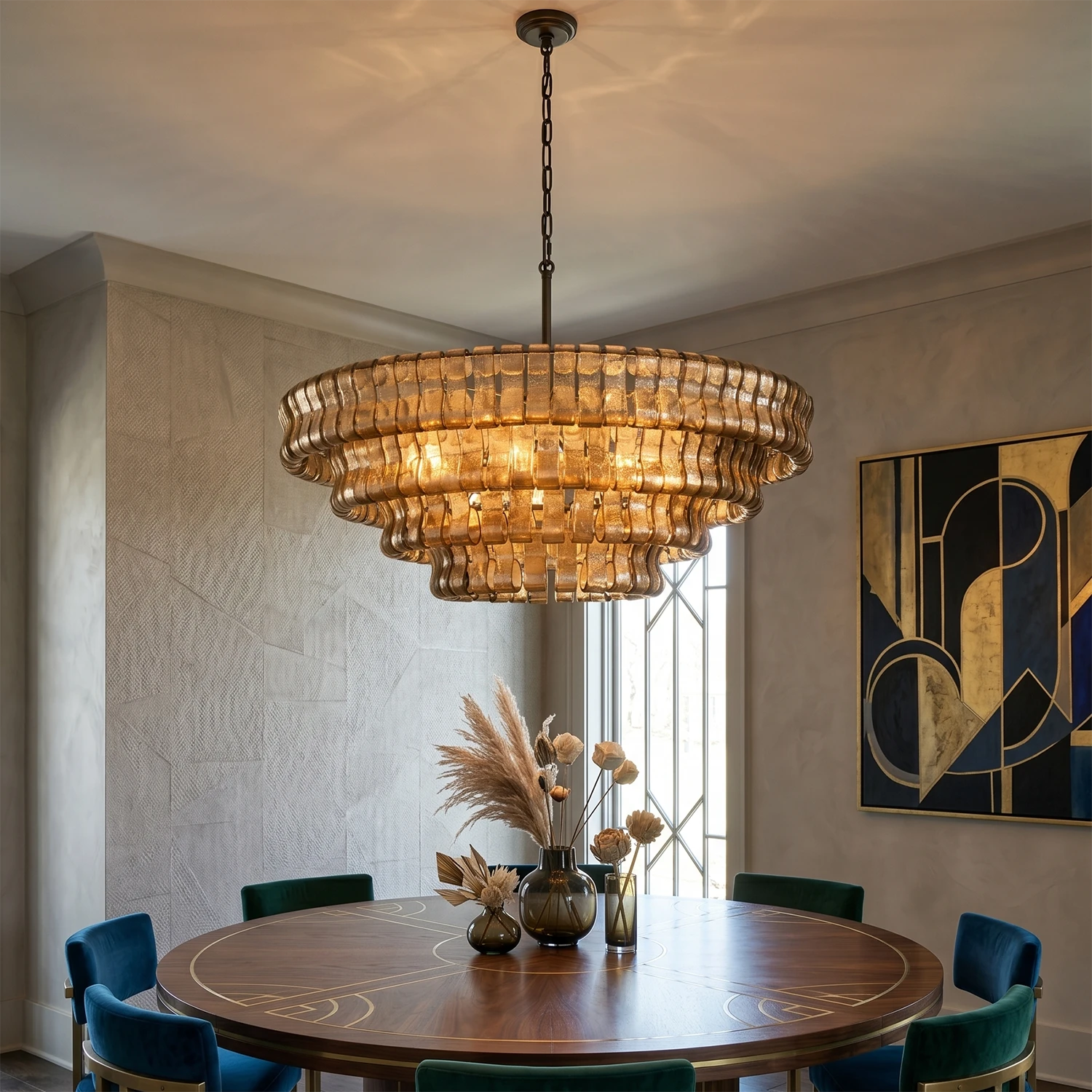 Glacii Ring Glass Chandelier - Modern SmokeTiered Dining Chandelier