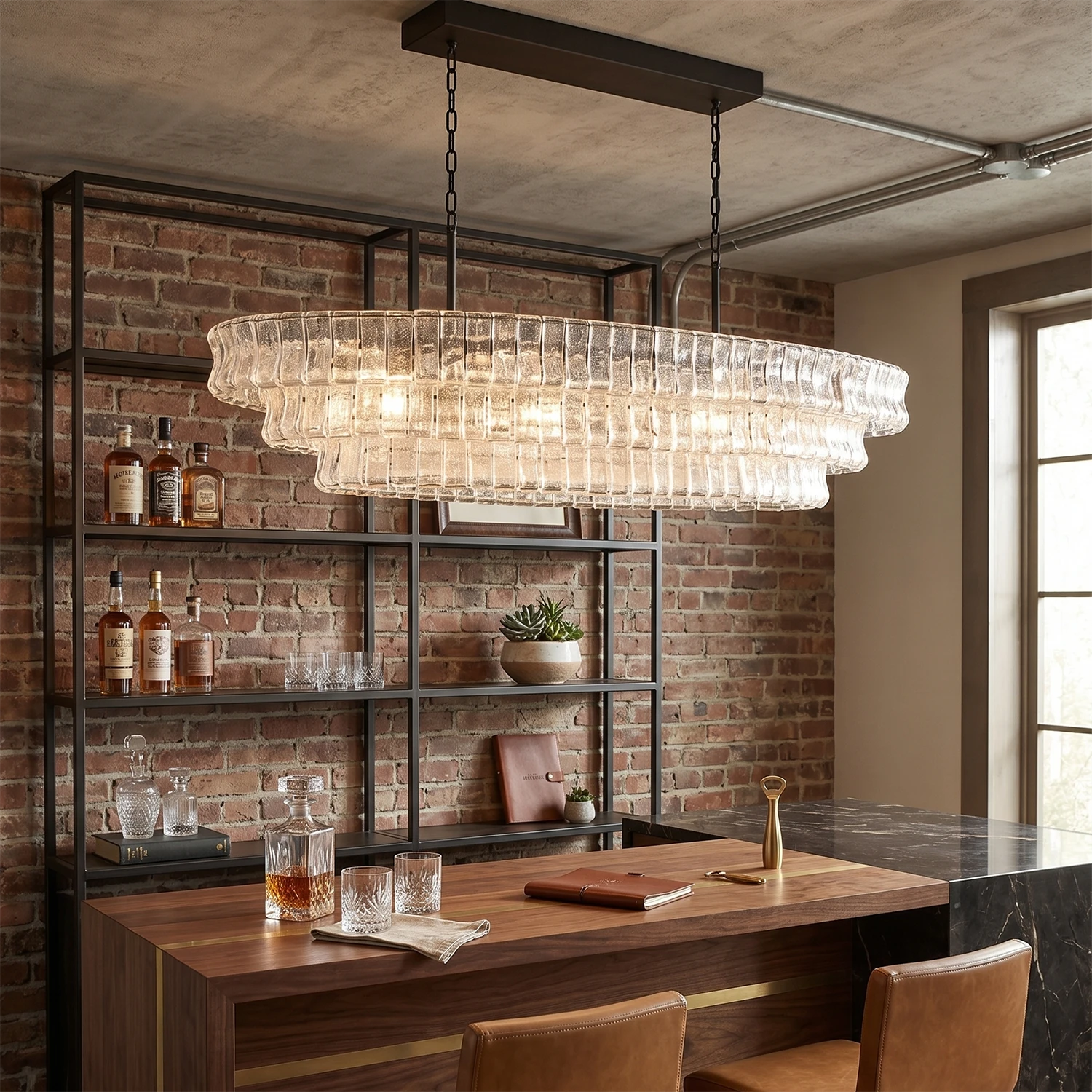 Glacii Ring Glass Chandelier - Retro Industrial Brick Wall Linear Chandelier