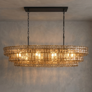 Glacii Ring Glass Chandelier - 3-Tier Smoke Glass Black Linear Island Light | HoaiLamp
