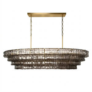 Glacii Ring Glass Chandelier - 4-Tier Smoke Glass Gold Linear Statement Light | HoaiLamp