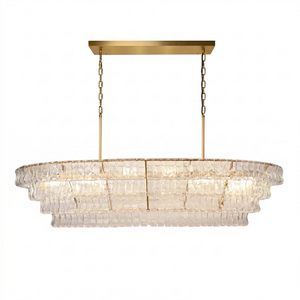 Glacii Ring Glass Chandelier - 4-Tier Smoke Glass Black Linear Island Light | HoaiLamp