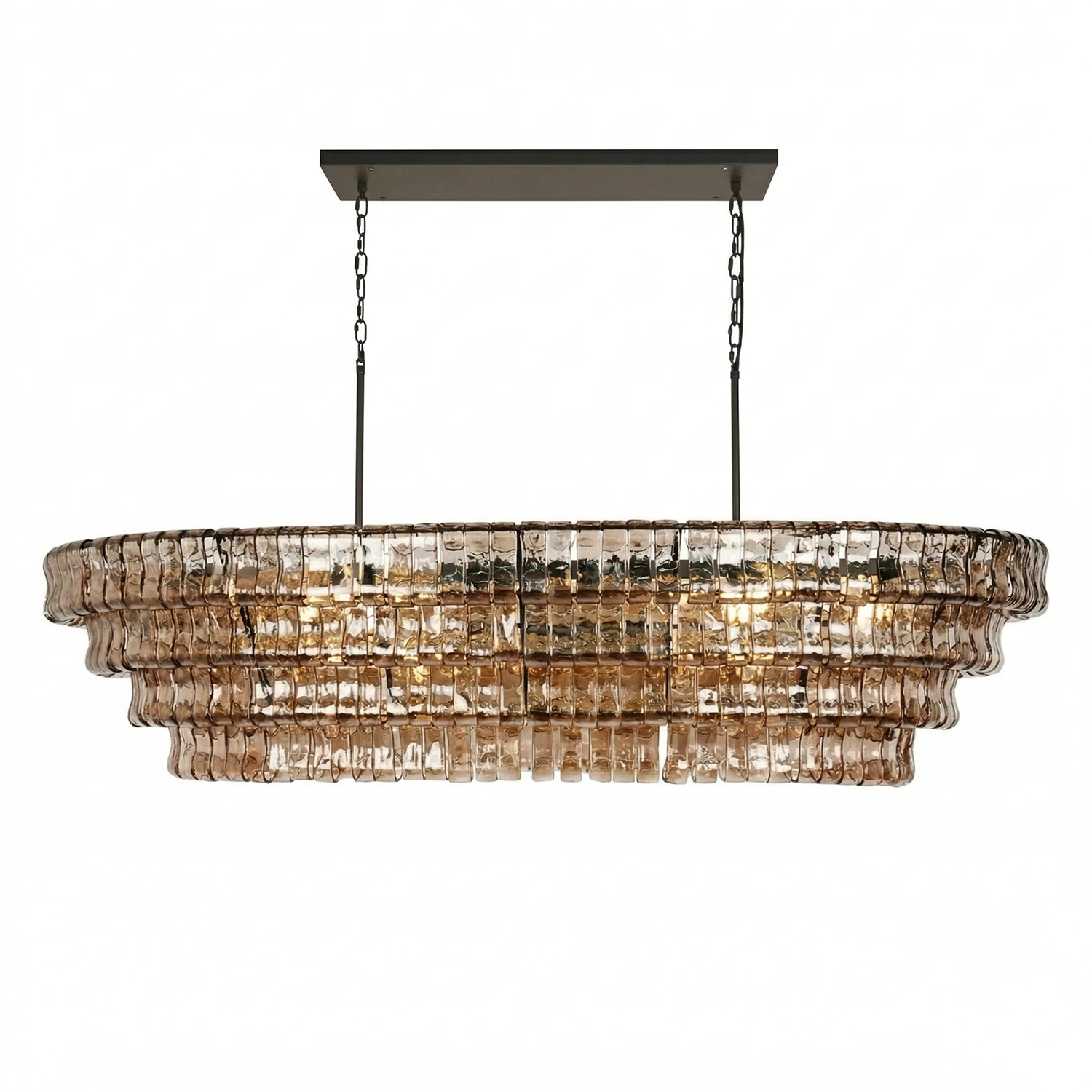 Glacii Ring Glass Chandelier - 4-Tier Smoke Glass Black Linear Statement Light | HoaiLamp
