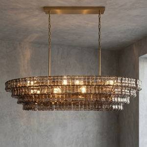 Glacii Ring Glass Chandelier - 4-Tier Smoke Bronze Statement Light | HoaiLamp