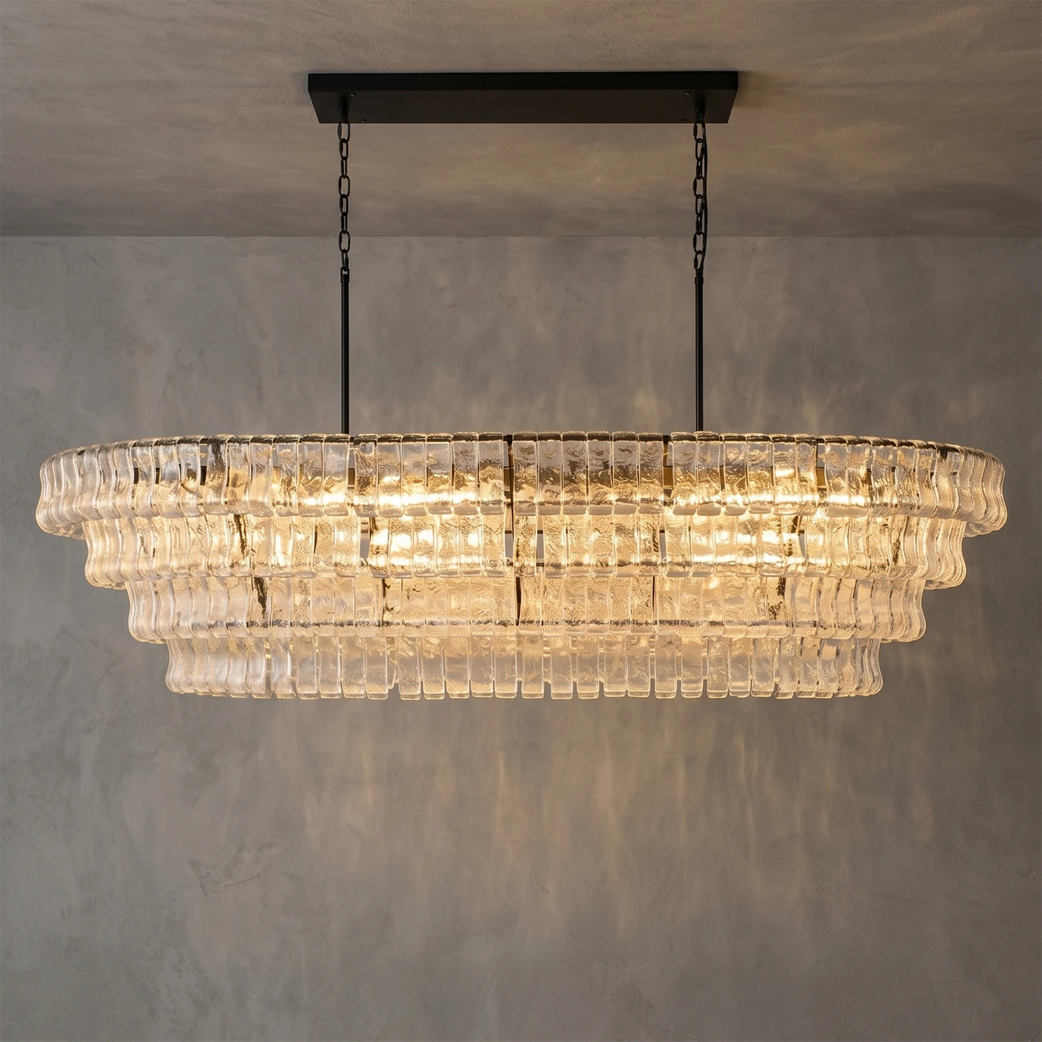 Glacii Ring Glass Chandelier - 4-Tier Luxurious Clear Glass Black Linear Chandelier | HoaiLamp 