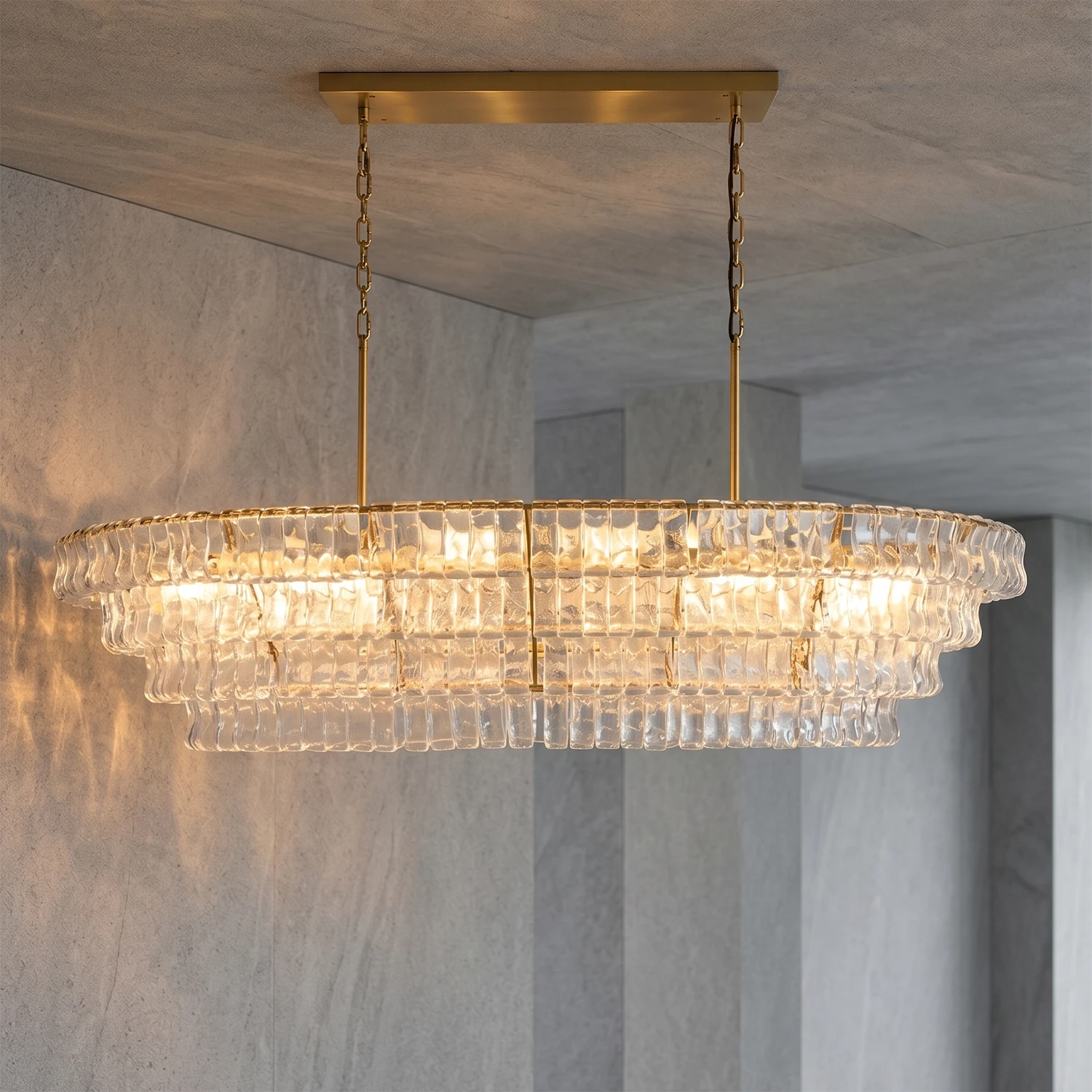 Glacii Ring Glass Chandelier - 4-Tier Grand Clear Glass Gold Linear Chandelier | HoaiLamp