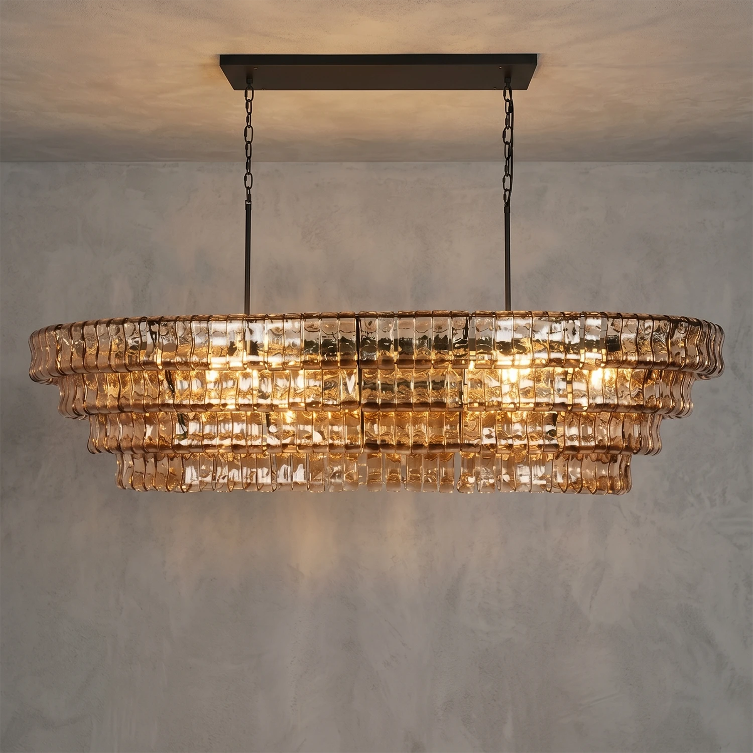 Glacii Ring Glass Chandelier - 4-Tier Smoke Tinted Glass Black Chandelier | HoaiLamp