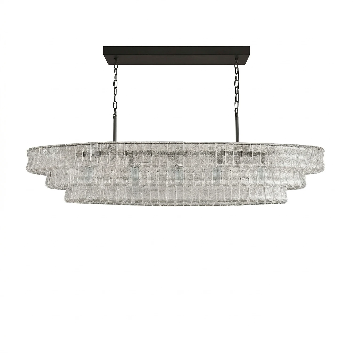 Glacii Ring Glass Chandelier - 3-Tier Modern Clear Glass Black Linear Light | HoaiLamp