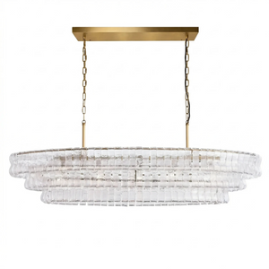 Glacii Ring Glass Chandelier - 3-Tier Clear Glass Gold Linear Island Light | HoaiLamp