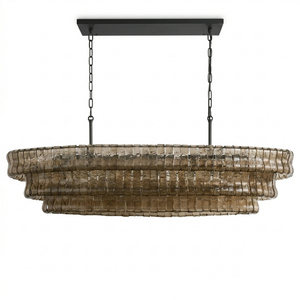 Glacii Ring Glass Chandelier - 3-Tier Smoke Glass Black Linear Island Light | HoaiLamp