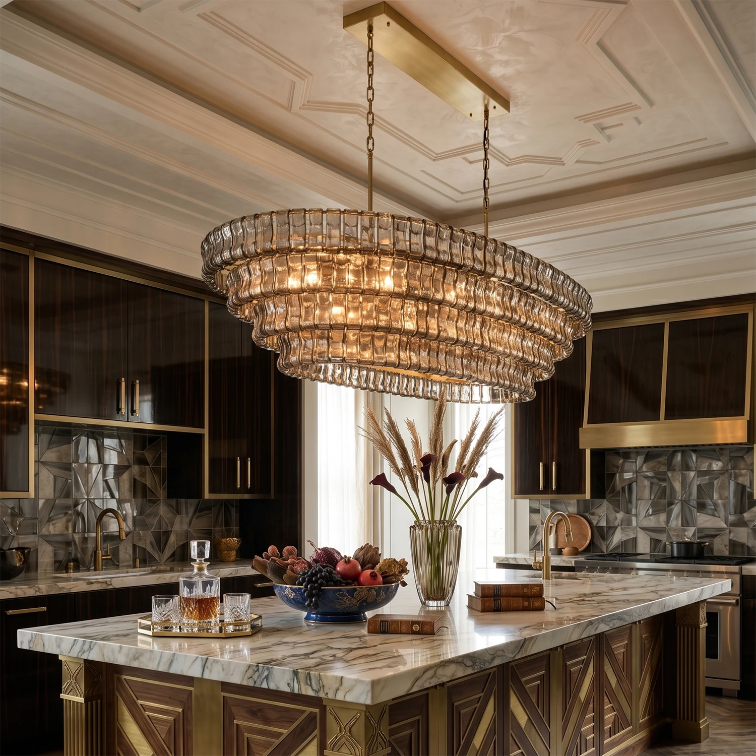 Glacii Ring Glass Chandelier - Luxurious Oval Smoke Glass Chandelier | HoaiLamp 