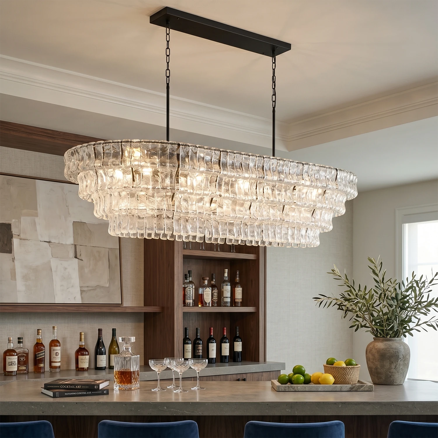 Glacii Ring Glass Chandelier - Modern Linear Kitchen Island Pendant | HoaiLamp