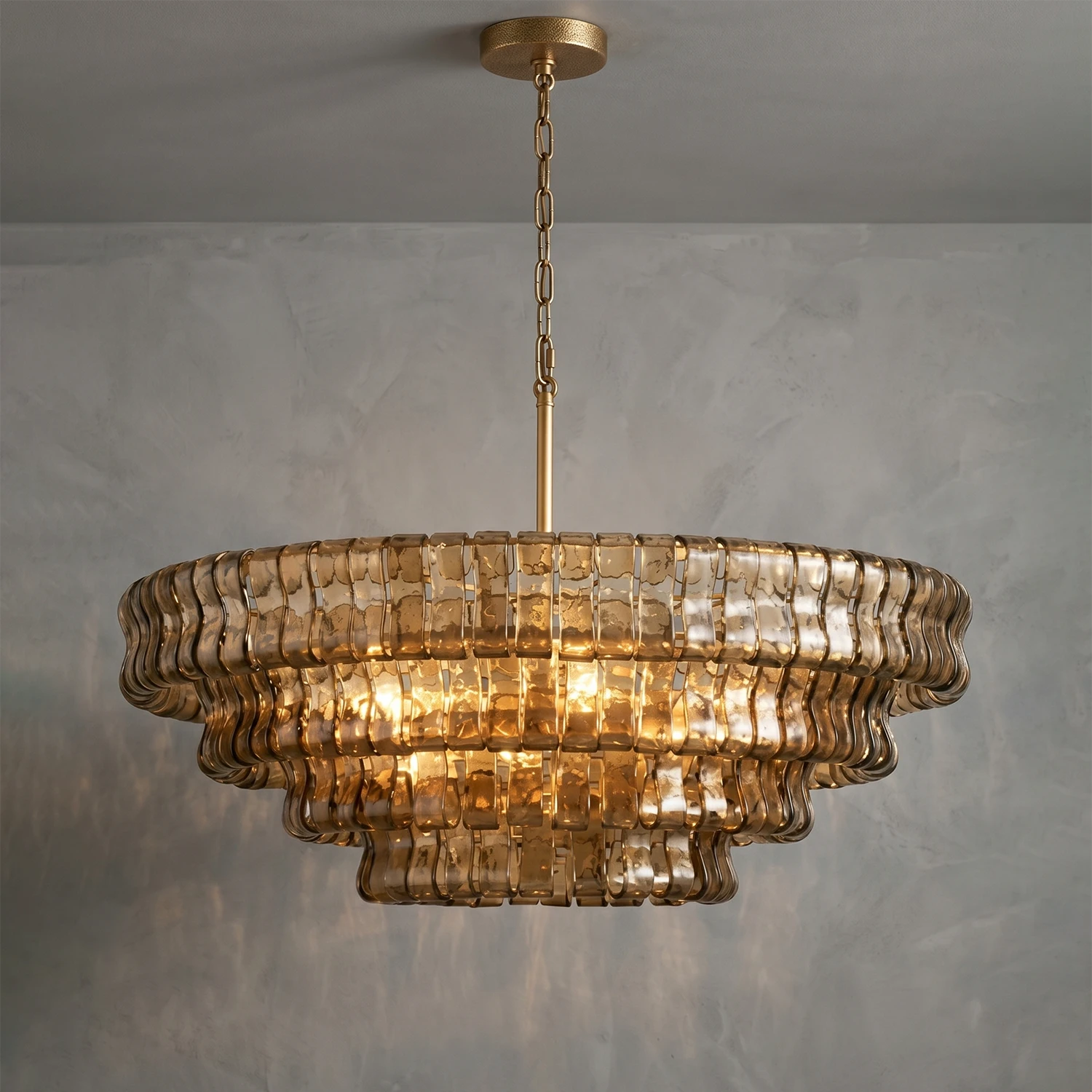 Glacii Ring Glass Chandelier - 4-Tier Smoke Glass Antique Gold Chandelier | HoaiLamp