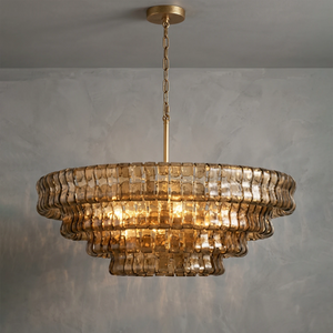 Glacii Ring Glass Chandelier - 4-Tier Smoke Glass Antique Gold Chandelier | HoaiLamp