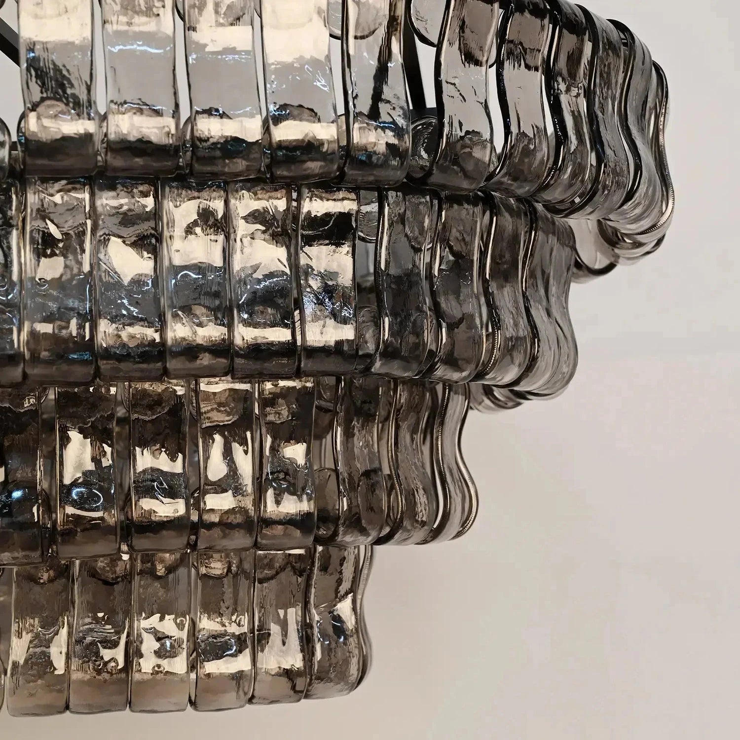 Glacii Ring Glass Chandelier - Smoke Grey Fluted Glass Detail | HoaiLamp